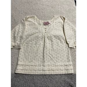 Juicy Couture Women's Size Medium Scoop Neck Crochet 3/4 Sleeve Top 0ff-White